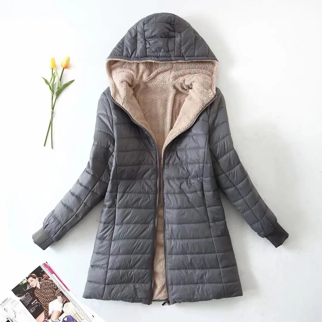 Women's Jacket Winter Mid Length Hooded Fit Plus Fleece Cotton Padded Coat Warm Lamb Fleece Parkas Winter Jackets - The Clothing Company Sydney