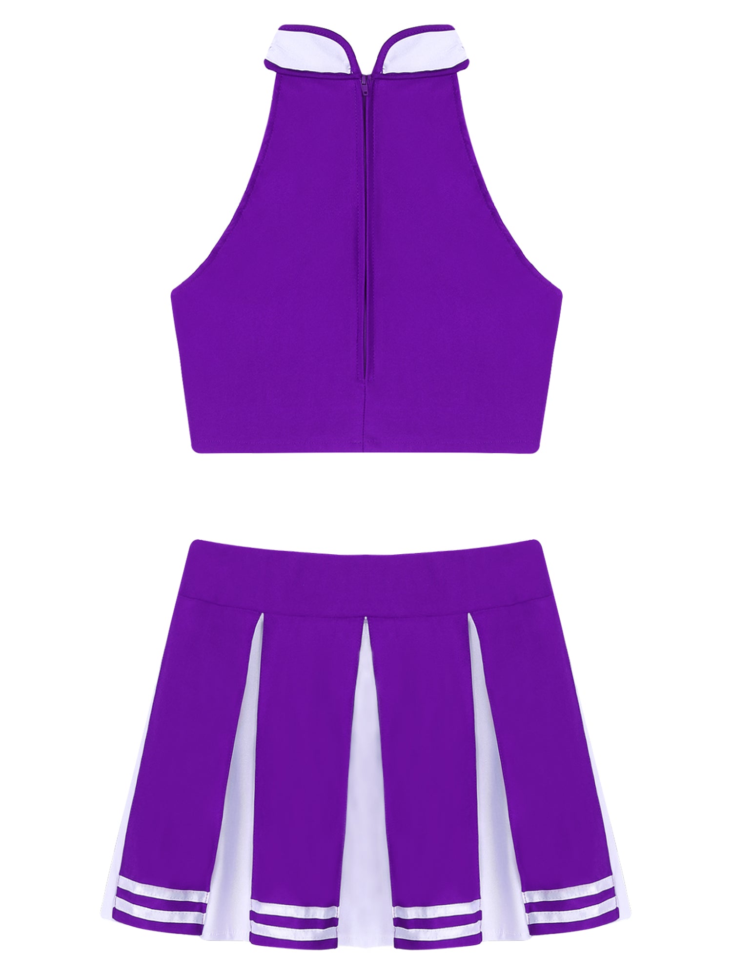 Women's Cheerleading Costume Uniform Carnival Cosplay Outfit Stand Collar Sleeveless Crop Top with Mini Pleated Skirt - The Clothing Company Sydney