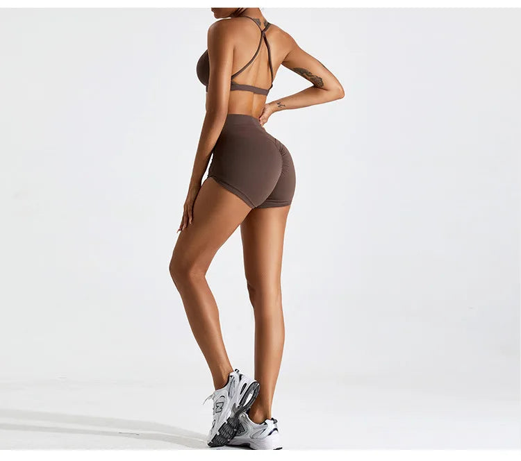 Scrunch Workout Suit Women Two-Piece Yoga Suit Sportswear Gym Set Womens Running Yoga Clothes Sports Bra Fitness shorts The Clothing Company Sydney
