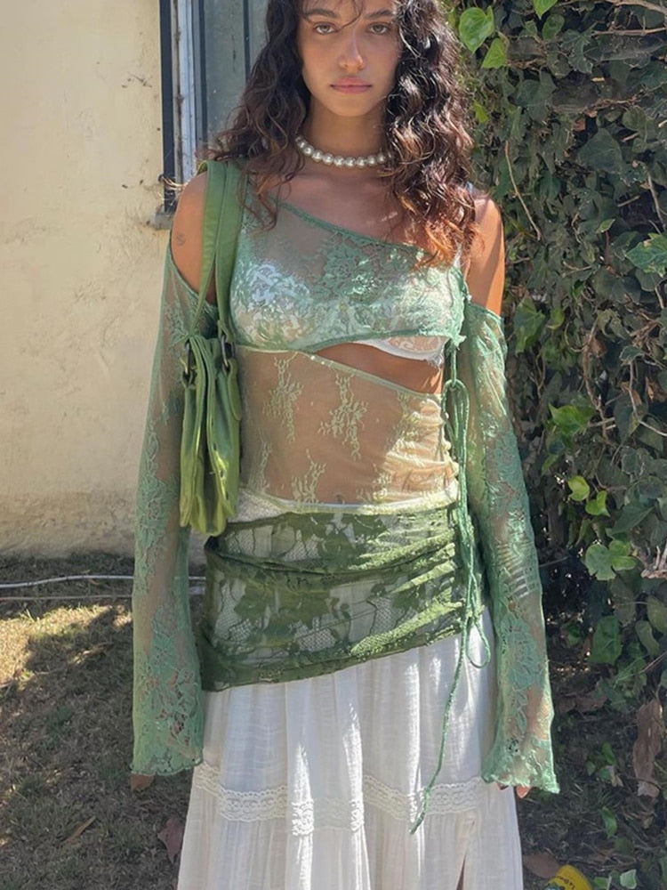 Jacquard Transparent Backless Mini Dress Women's Clothes Elegant Summer Long Sleeve Cut Out Dress The Clothing Company Sydney