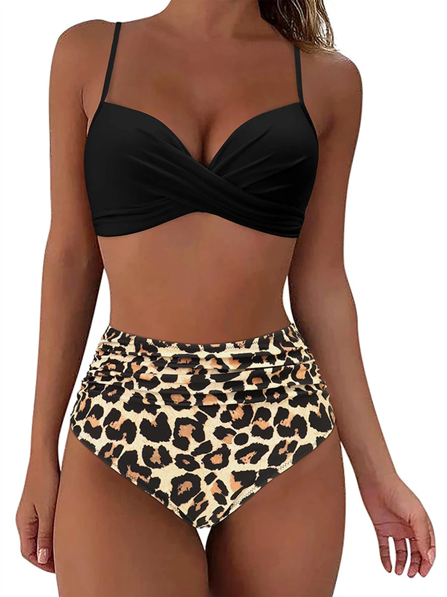 Cross Frill Bikinis Women Swimwear Print High Waist Swimsuit Beachwear Bathers Bathing Swimming Swim Suit The Clothing Company Sydney