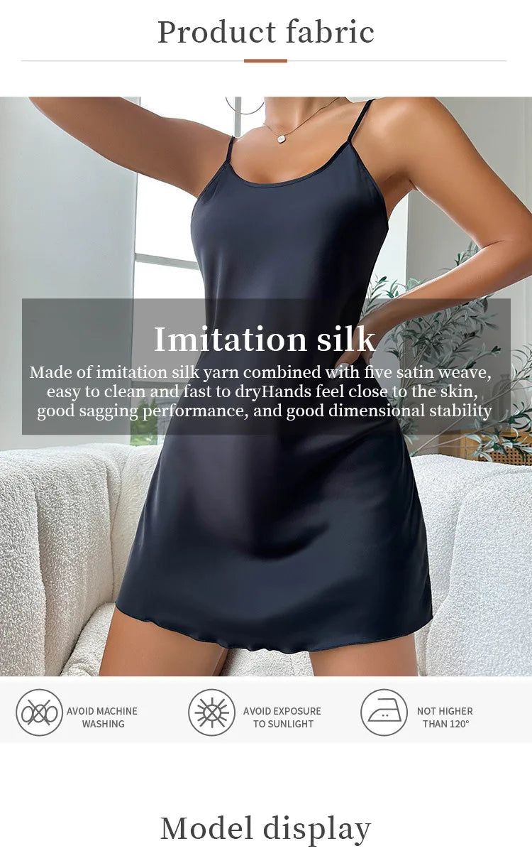 Silk Satin Women Nightgown Sleeveless Sleepwear Adjustable Spaghetti Strap Nightwear - The Clothing Company Sydney