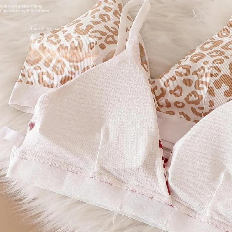 Women's Seamless Bra Set Leopard V-neck Brassieres and Low Rise Panties Lingerie Sport Bra Top Female Cotton Underwear Set - The Clothing Company Sydney