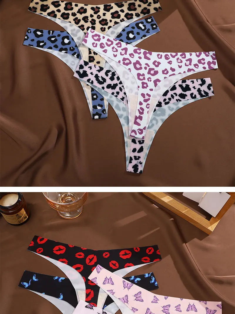 7 Pack Ice Silk G-String Thong Women's Seamless Panties Low Waist Print Underwear Lingerie - The Clothing Company Sydney