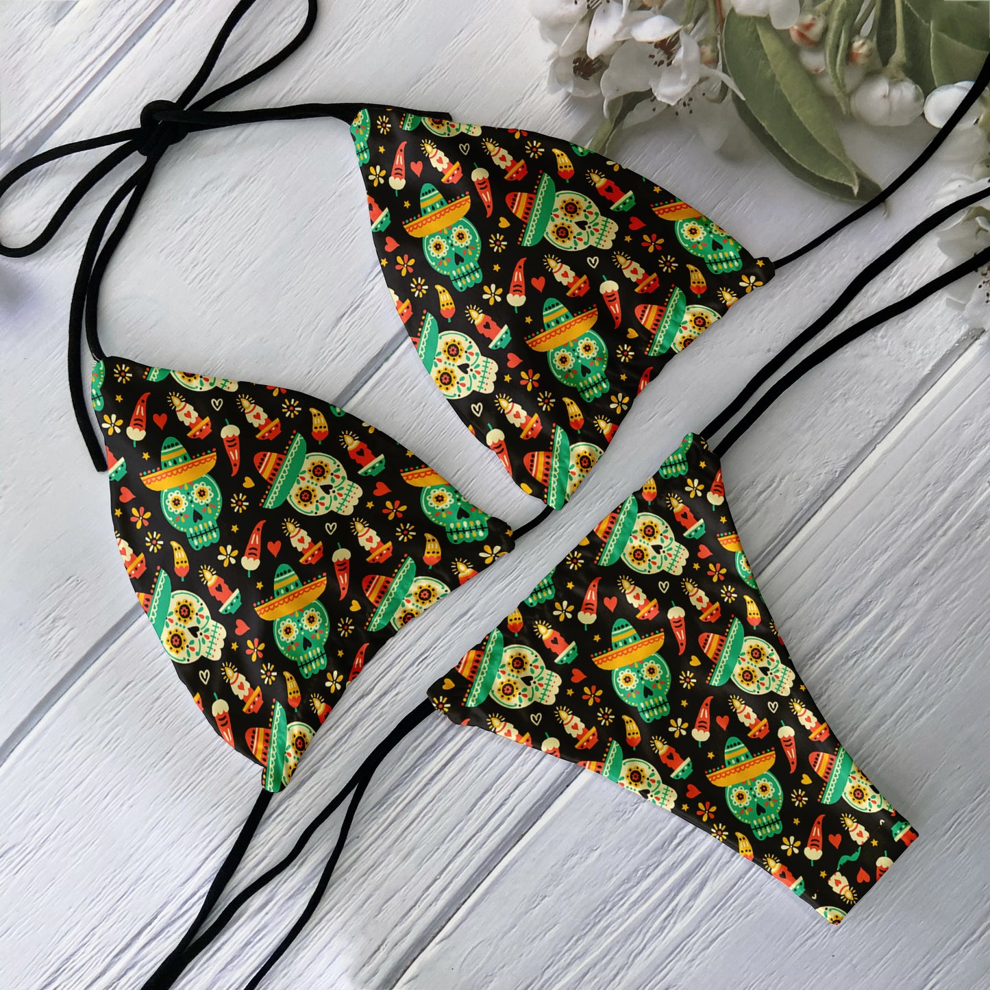 2 Piece Bikini Set Women Backless Low Waist Skull Pattern Printed Swimsuit Beach Surfing Vacation Swimwear - The Clothing Company Sydney