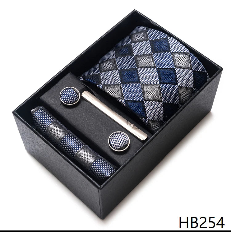 4 Piece Tie Handkerchief Cufflink Set For Men Necktie Holiday Gift Box Blue Gold Suit Accessories Slim Wedding Set The Clothing Company Sydney