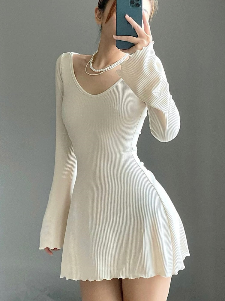 Casual Frill Long Sleeve Black Female Dress Slim Spring Autumn Mini Dresses Basic Fashion Elegant Outfit The Clothing Company Sydney