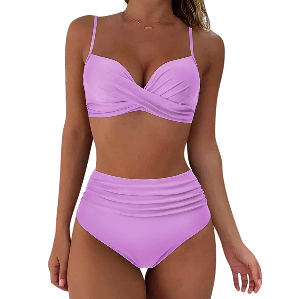 Vintage High Waist Women Push Up Swimwear Printed Swimsuit Beachwear Summer Bathers Bathing Suit Bikini Set - The Clothing Company Sydney