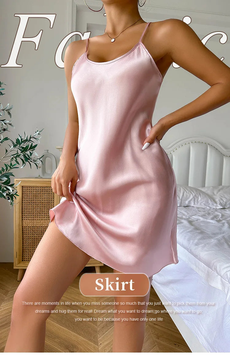 Silk Satin Women Nightgown Sleeveless Sleepwear Adjustable Spaghetti Strap Nightwear - The Clothing Company Sydney
