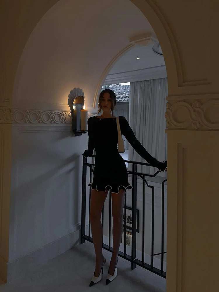 Autumn Knitted Mini Contrast Color Slim Sweater Dress Elegant Party  Long Sleeve Dress - The Clothing Company Sydney