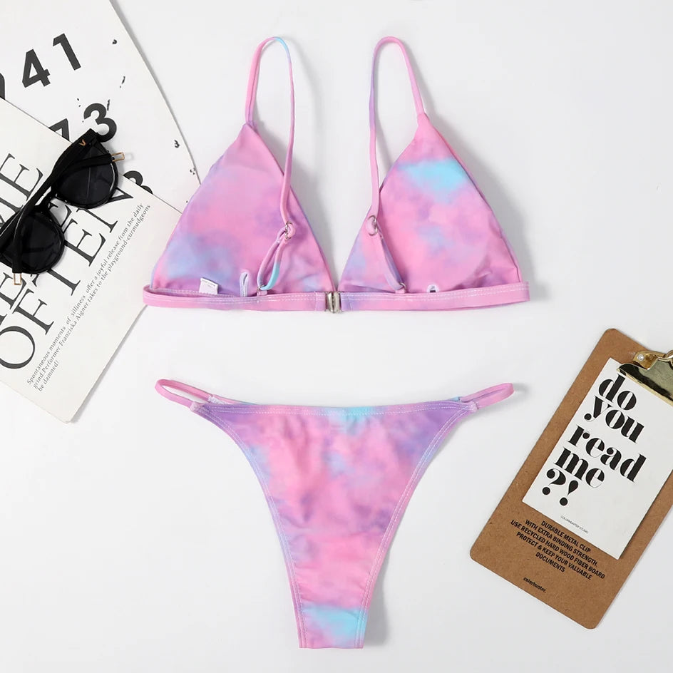 2 Piece Micro Women Swimsuit Tie Dye Mini Thong Bikinis Sets Brazilian Swimming for Women Swimwear Bathing Suits - The Clothing Company Sydney