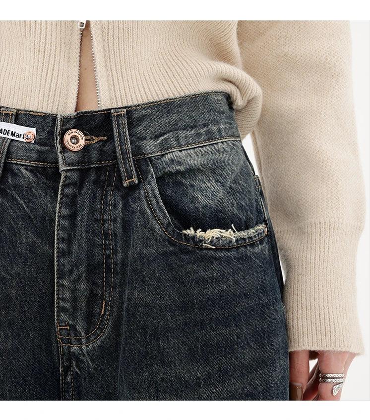 Women's Streetwear Retro High Waist Jeans Loose Wide Leg Denim Trousers Y2K Baggy Pants - The Clothing Company Sydney
