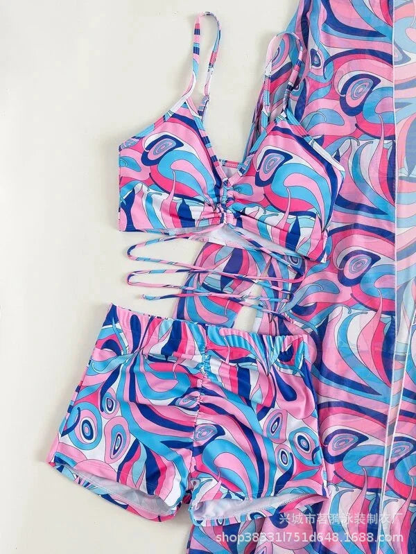 3 Piece Summer Print Swimsuits Tankini Sets Swimwear Beach Wear Bathing Suits Pool Women's Swimming Suit - The Clothing Company Sydney