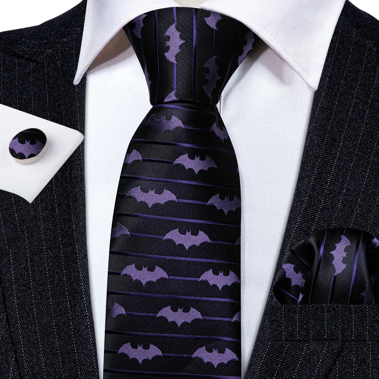 Silk Tie For Men Novelty Animal Black Stripe Necktie Pocket Square Cufflinks Set Wedding Party Outfit Set - The Clothing Company Sydney