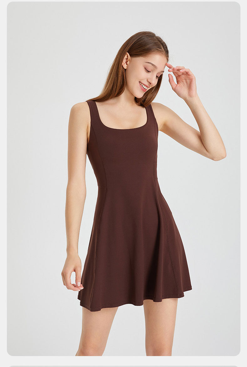 Women's Summer Tennis Netball Golf Dress Fashion Square Neck Pocket Sports Running Dress Breathable Workout Frock With Chest Pads The Clothing Company Sydney