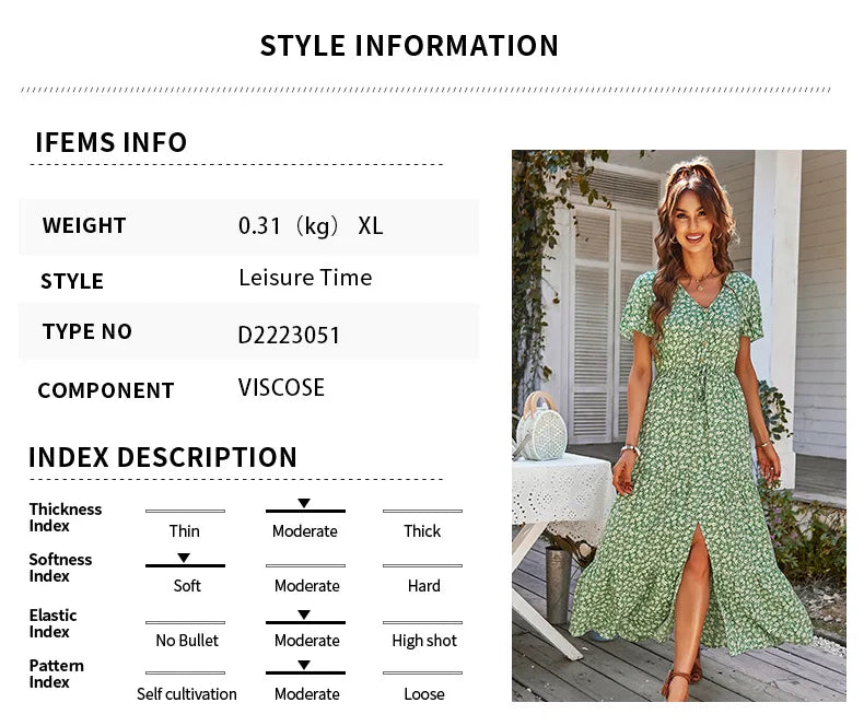 Vintage Floral Dresses for Women Elegant Loose Slit Summer Beach Holiday Leisure Long High Waist Print Dress - The Clothing Company Sydney