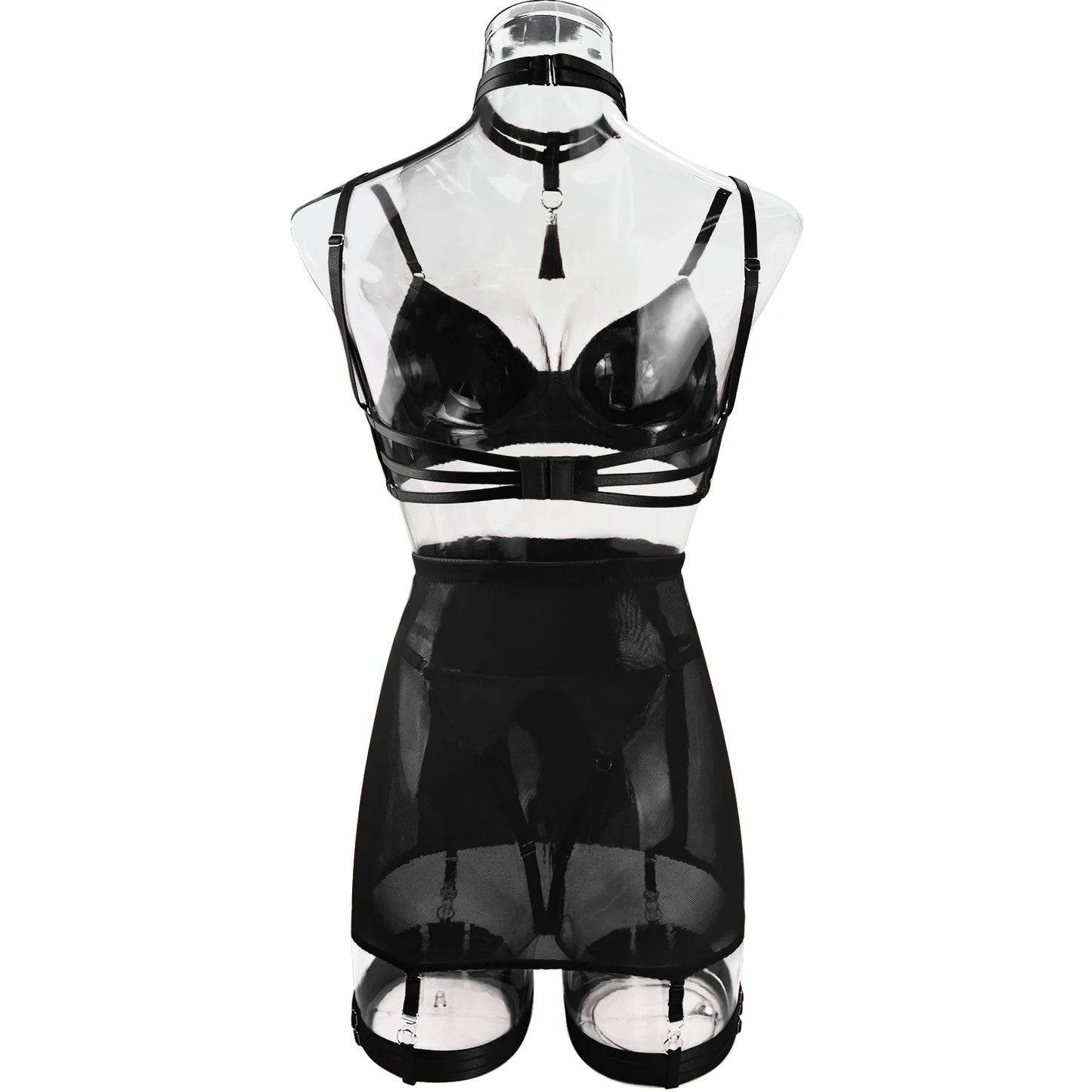5 Piece Satin Lingerie Underwear Lace Seamless Intimate Skirt Bra And Briefs Outfit Set - The Clothing Company Sydney