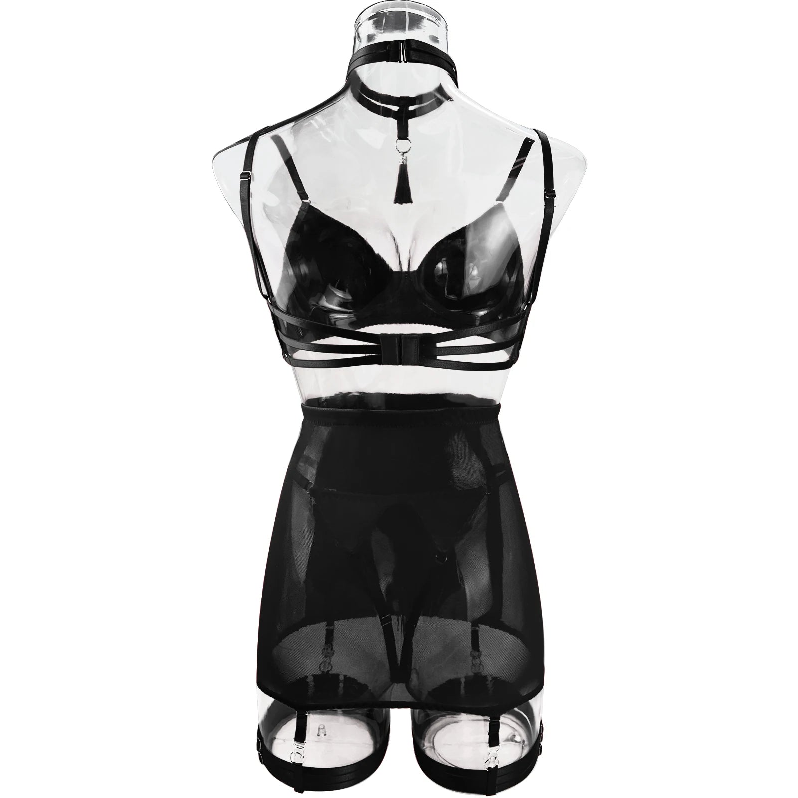 5 Piece Satin Lingerie Underwear Lace Seamless Intimate Skirt Bra And Briefs Outfit Set - The Clothing Company Sydney
