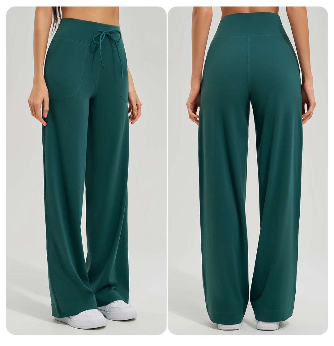 Women's High Waist Yoga Pants Gym Loose Running Yoga Pants Double Side Brushed with Pockets Pants Ties The Clothing Company Sydney