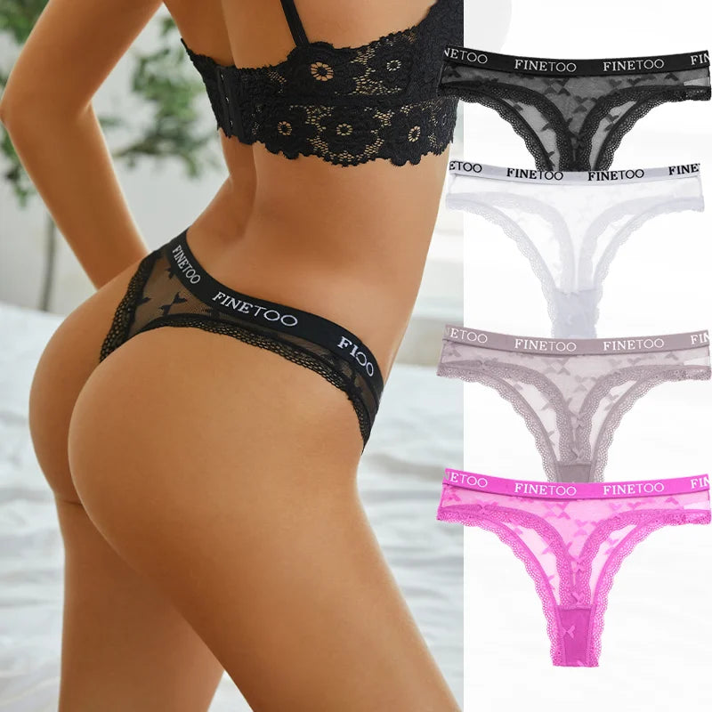 4 Pack Womens Lace Panties Low Rise Thongs Female G-String Underwear High Elastic Waist Soft Intimates Lingerie - The Clothing Company Sydney