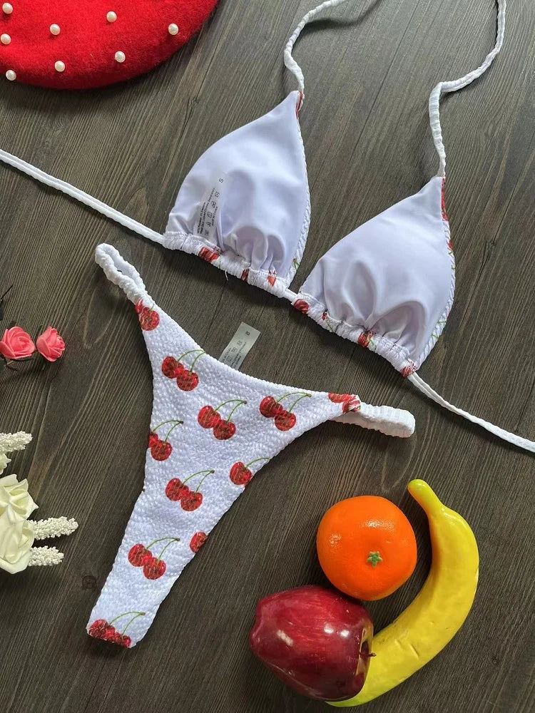 Swimwear Cherry Print Thong Bikini Set Thong Swimsuit Two Piece Bathing Suit Beach Wear The Clothing Company Sydney