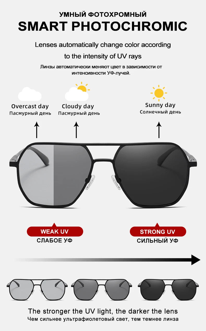 Fashion Aluminum Photochromic Sunglasses Men Women Polarised Sun Glasses Chameleon Anti-glare Driving Sunglasses - The Clothing Company Sydney