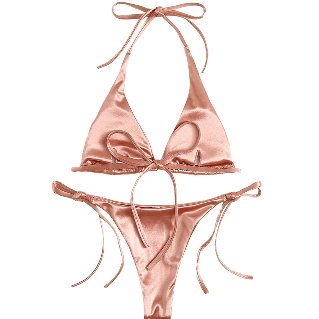 Halter Satin Brazilian Bikini Women Swimwear Female Swimsuit Two-piece Bikini set Bather Bathing Suit The Clothing Company Sydney