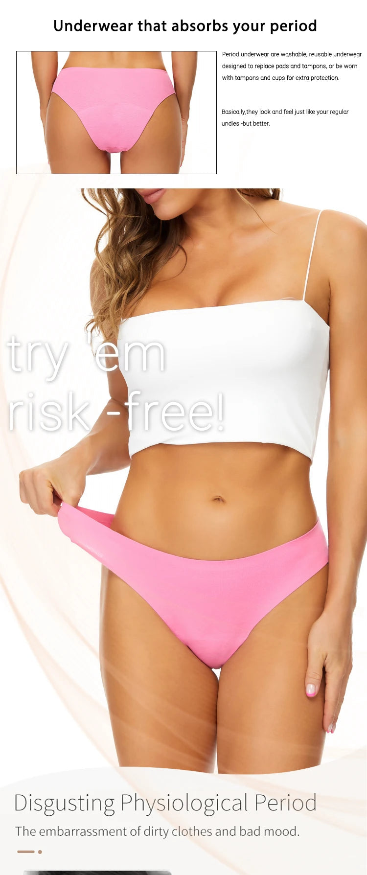 3 Pack Seamless Cotton Menstrual Panties 4-Layer Leakproof Fast Absorption Period Panties Mid-Rise Incontinence Underwear The Clothing Company Sydney