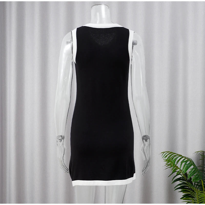 Women's Knitted O-neck Mini Dress Elegant Sleeveless High Waist Pleated Dresses - The Clothing Company Sydney