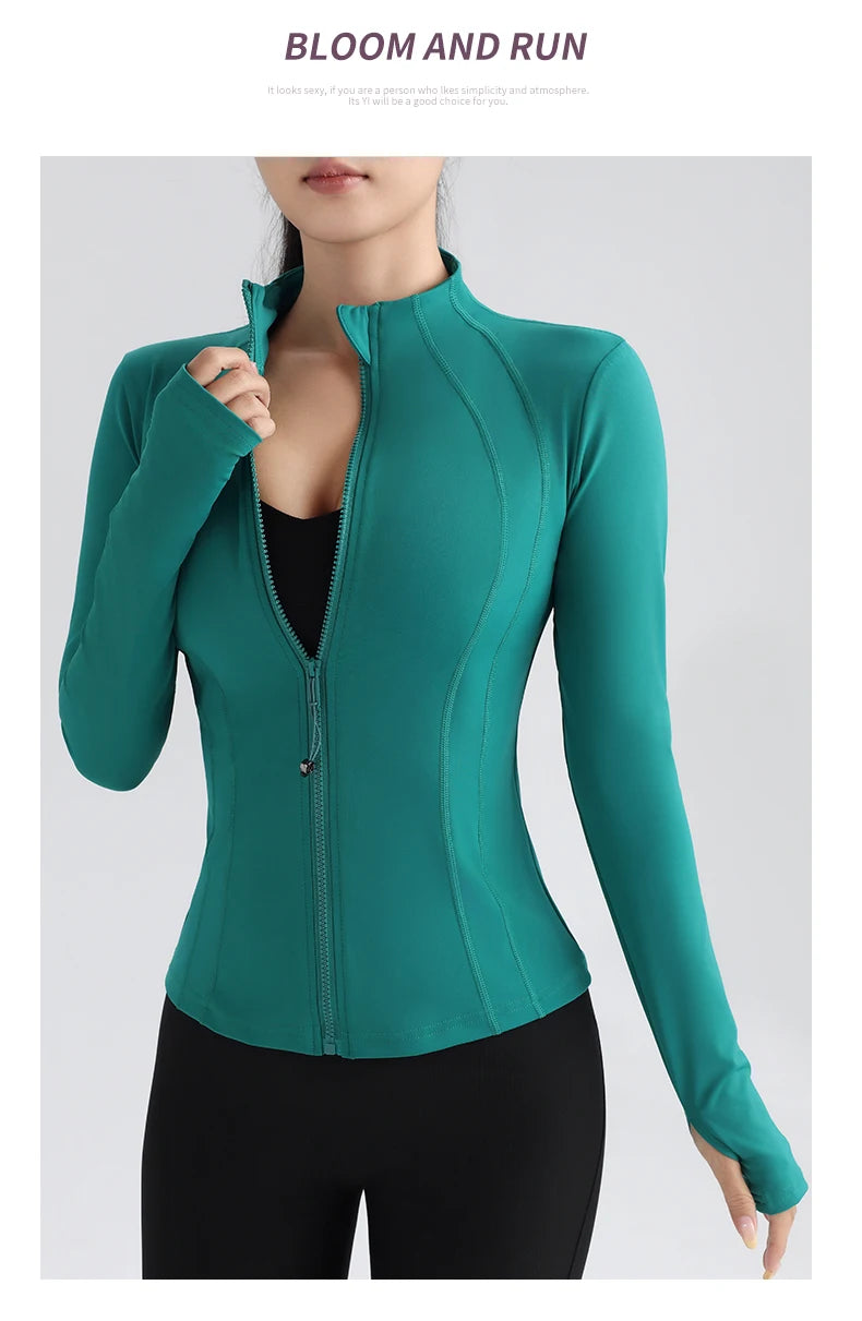 Women's Fitness Running Stretchy Tight Long Sleeve Top Sportswear Full Zip Yoga Top with Thumbholes Training Wear Jacket - The Clothing Company Sydney