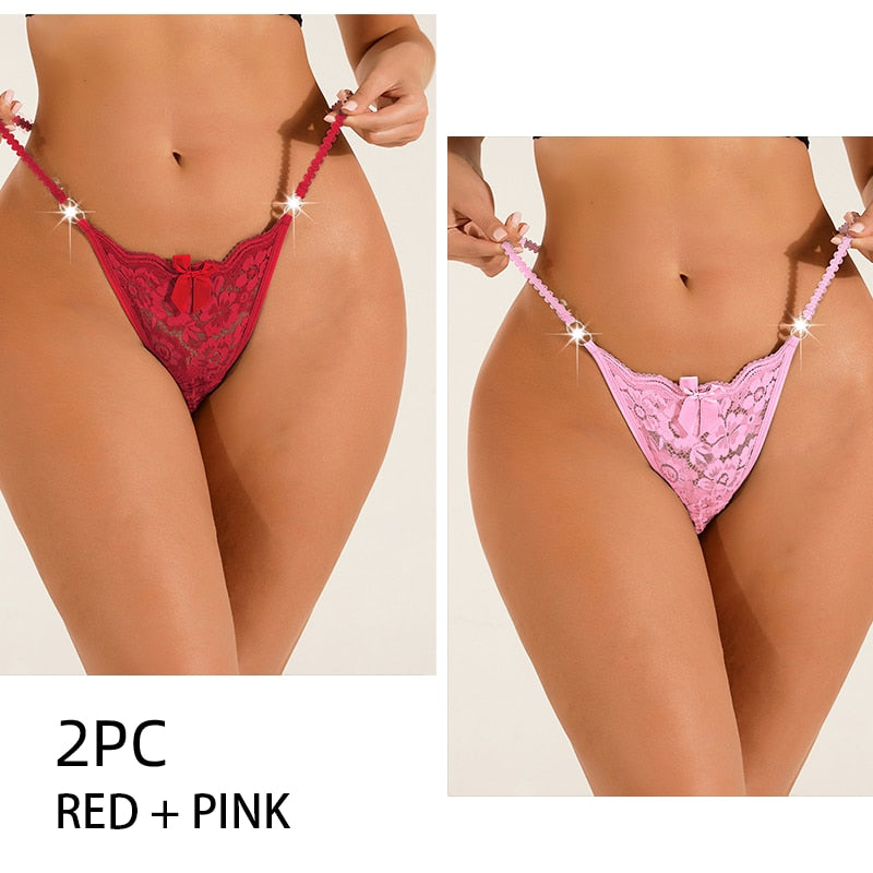 3 Pack Lace Thong Panties Women Perspective Underwear Low Waist Thin Strap Thongs Bow Ladies Briefs Lingerie Comfortable G-string The Clothing Company Sydney