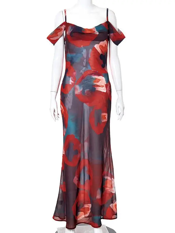 Spaghetti Strap Cold Shoulder Vacation Print Boho Dress Tunic Women Summer Clothes Beach Wear Swim Suit Cover Up Dress The Clothing Company Sydney