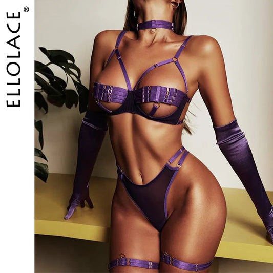5-Piece Costume Hollow Underwear Sensual Open Bra Outfits Lingerie Set - The Clothing Company Sydney
