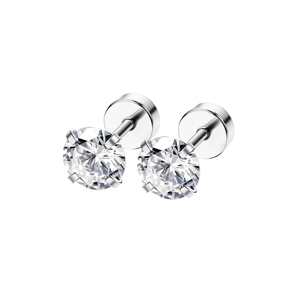 3-8mm Small Black Silver Colour Earrings Stone CZ Crystal Ear Studs Surgical Steel Cubic Unisex Accessories - The Clothing Company Sydney