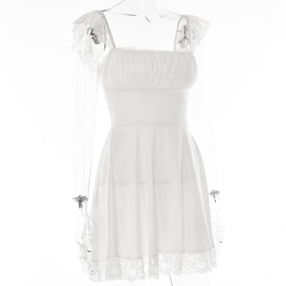 Elegant White Lace Strap Mini Dress For Women Fashion Sleeveless Backless Loose Short Dresses Clubwear The Clothing Company Sydney