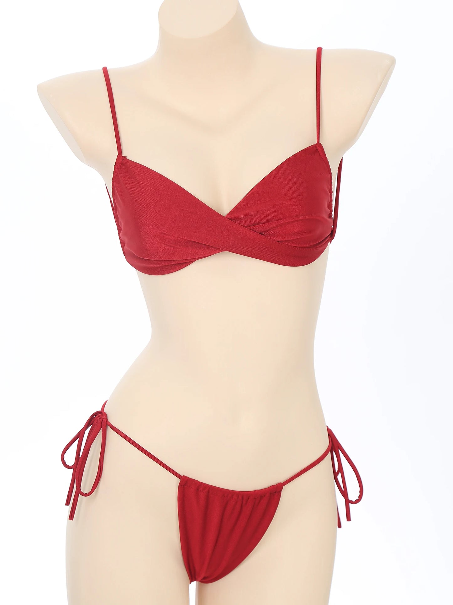 Womens Bikini Set Bathing Suit Pad Free Bra Top with High Cut Thong Briefs Side Tie Tying 2 Piece Swimwear Pool Beach Wear - The Clothing Company Sydney