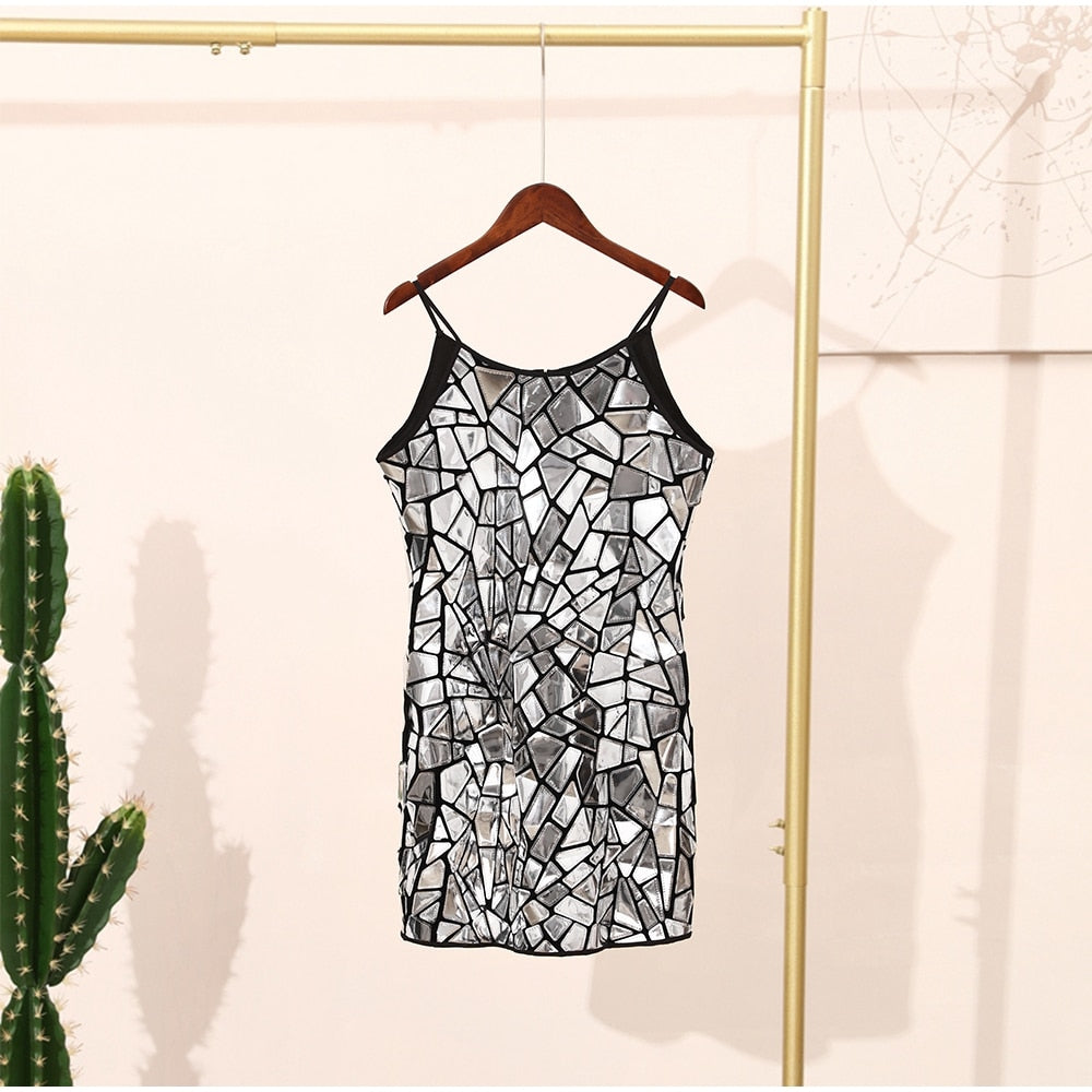 Shiny Metallic Sequin Halter Dress Women Sleeveless Round Neck Bodycon Mini Dresses Summer Glitter Party Robe The Clothing Company Sydney