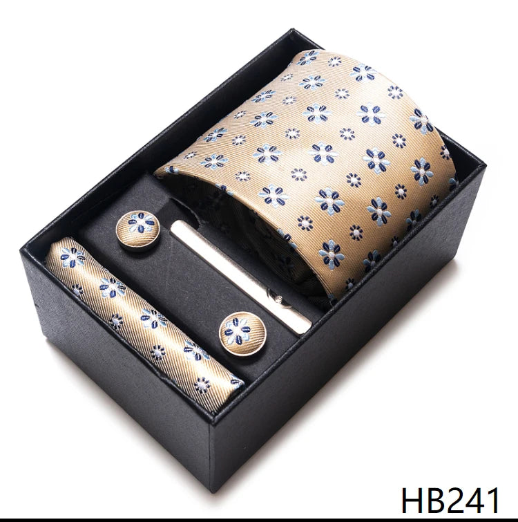 4 Piece Tie Handkerchief Cufflink Set For Men Necktie Holiday Gift Box Blue Gold Suit Accessories Slim Wedding Set The Clothing Company Sydney