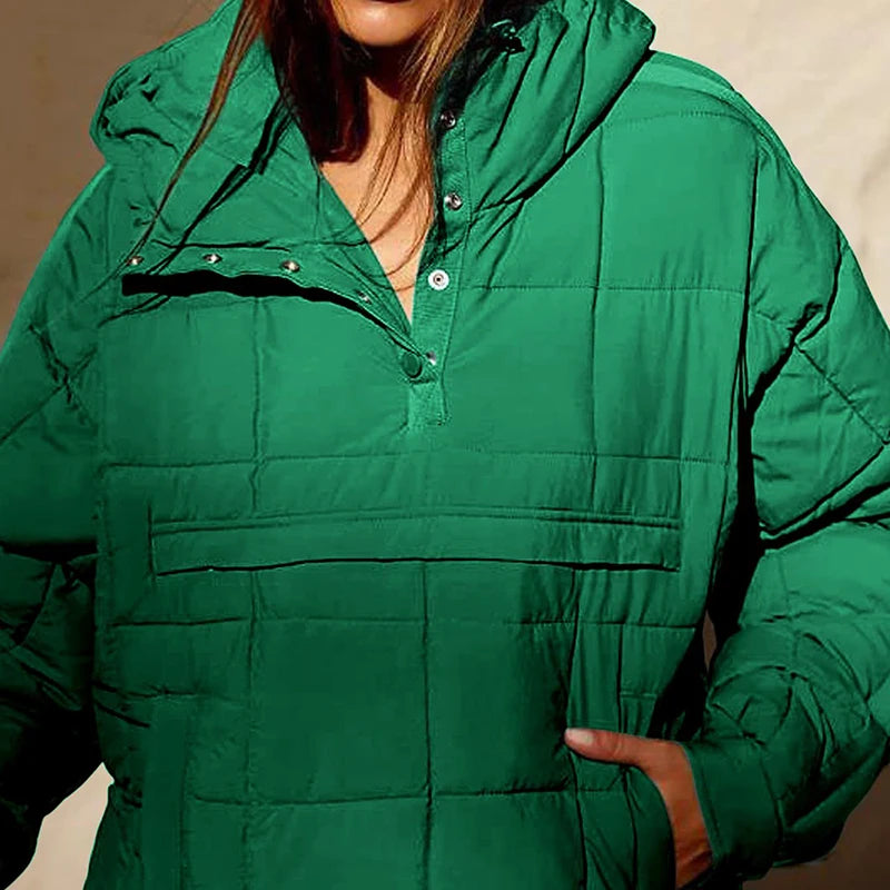 Autumn Winter Padded Jacket For Women Fashion Pockets Long Sleeves Hooded Pullovers Casual Coat - The Clothing Company Sydney