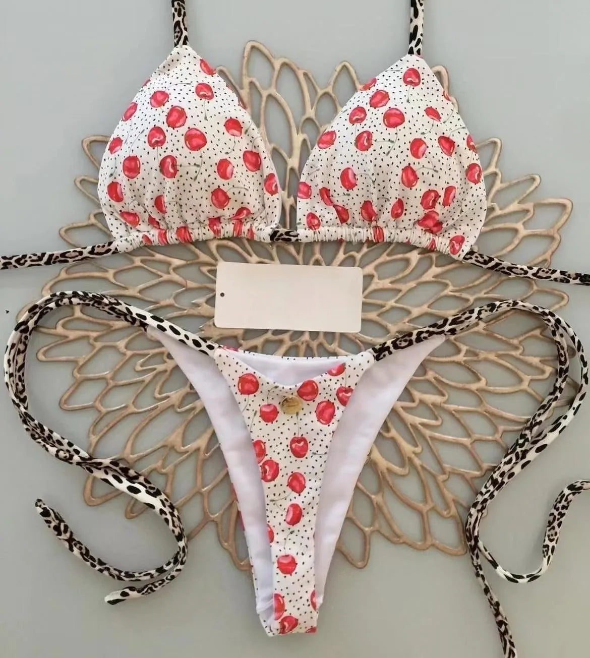 Swimwear Cherry Print Thong Bikini Set Thong Swimsuit Two Piece Bathing Suit Beach Wear The Clothing Company Sydney