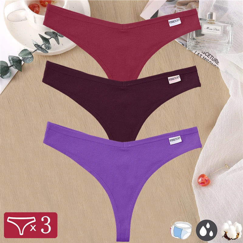3 Pack Cotton Thongs Lady Solid V-Waist Stripe Panties Breathable G-String Underwear Soft Intimates Lingerie The Clothing Company Sydney