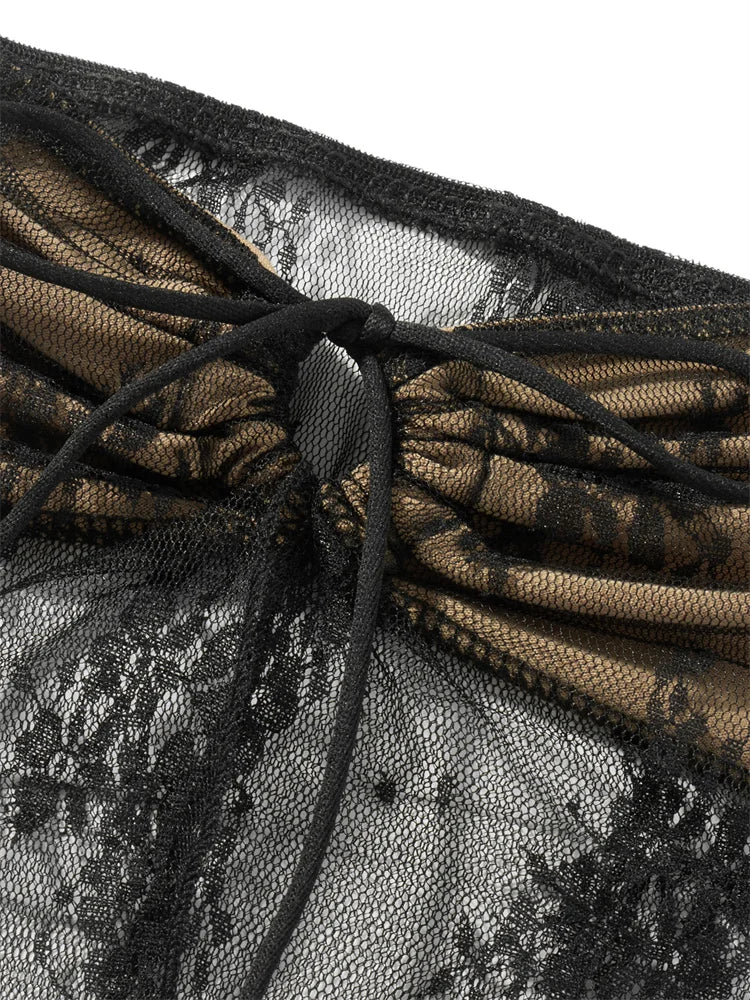 2 Piece Set Women Lace Bustiers Strapless Off Shoulder Tube Tops Party Club Mesh See Through Tank Low Waist Long Skirts The Clothing Company Sydney