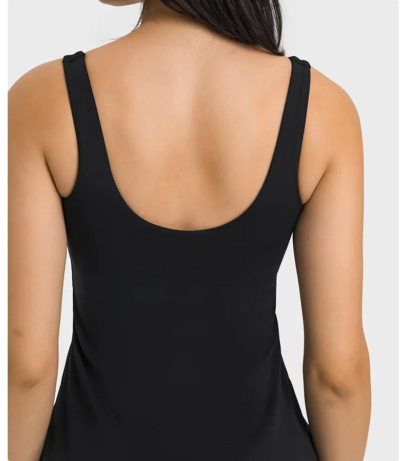 Square Neck Tennis Golf Dress Skirt Sleeveless Exercise Sport Dresses with Built In Shorts Pocket - The Clothing Company Sydney
