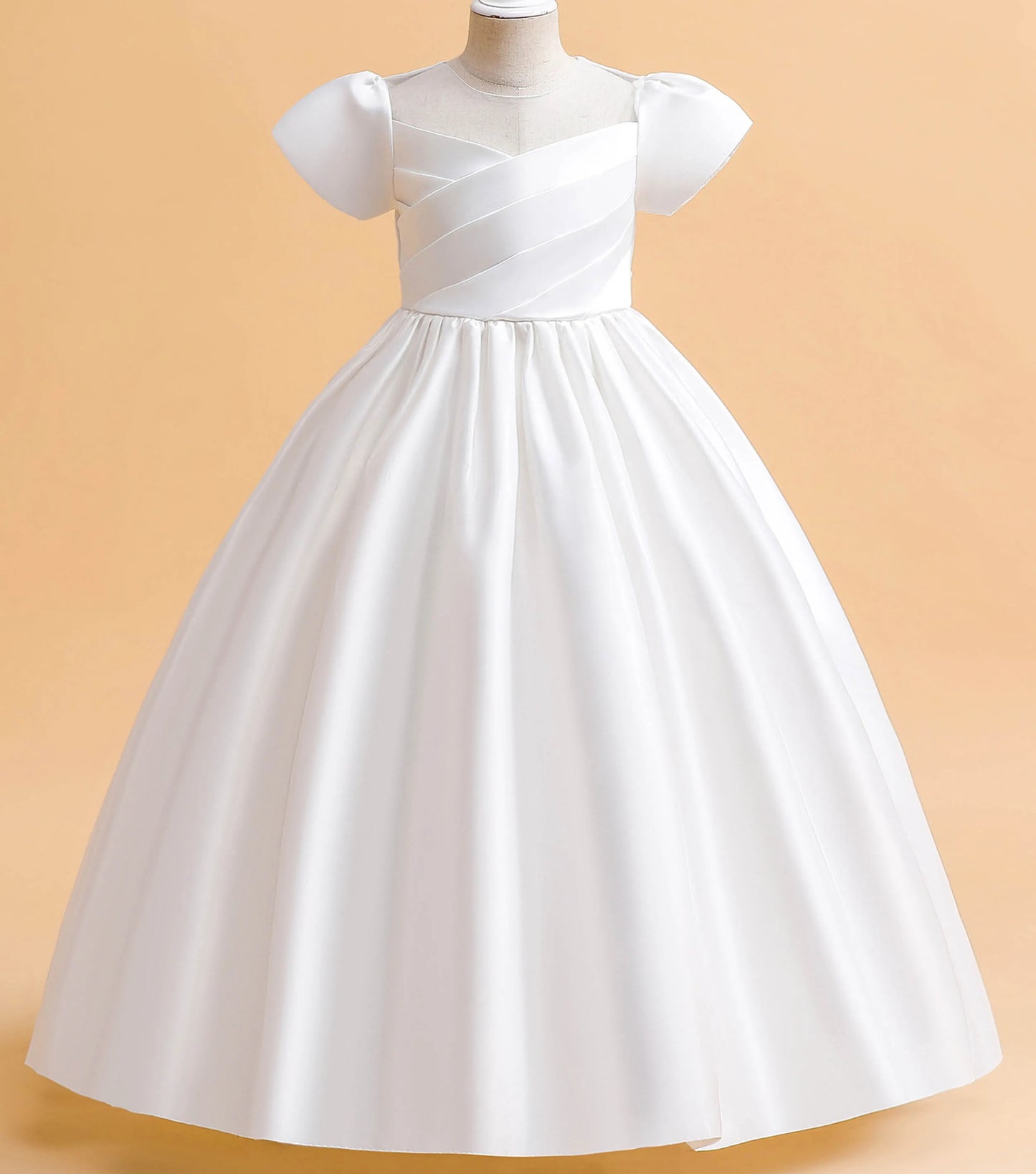 Little Big Girls Elegant Princess Puff Sleeves Satin Flower Girl Wedding Birthday Party Formal Dress - The Clothing Company Sydney