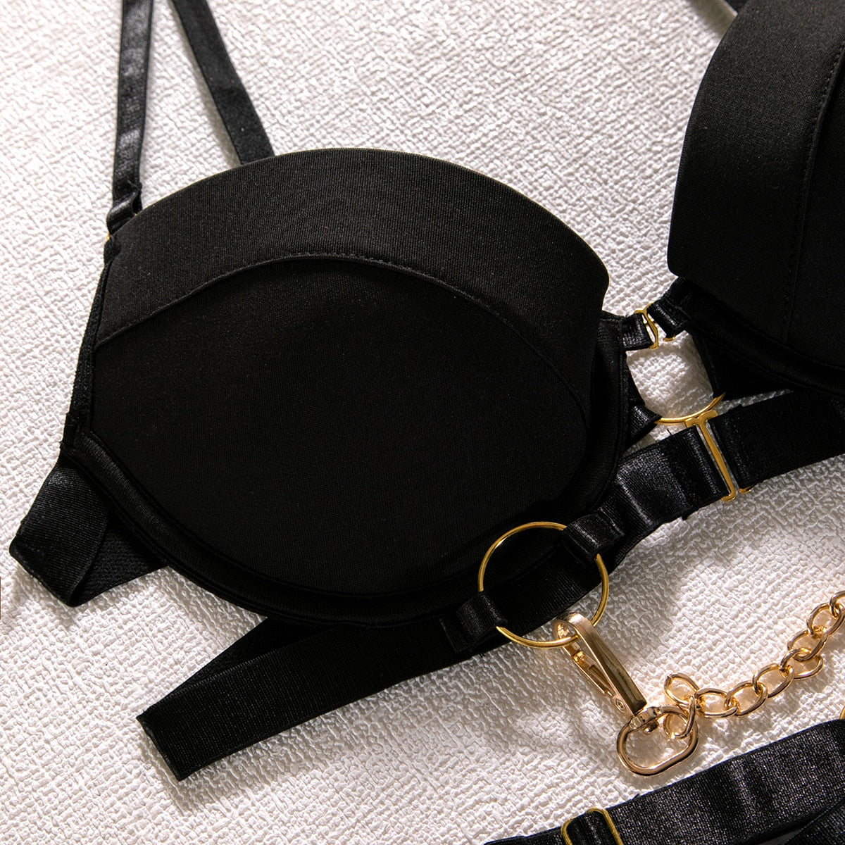 4 Piece Padded Lingerie Underwear Women Body Fine Bra and Brief Panty G String Set Luxury Garter With Chain Lingerie Set The Clothing Company Sydney