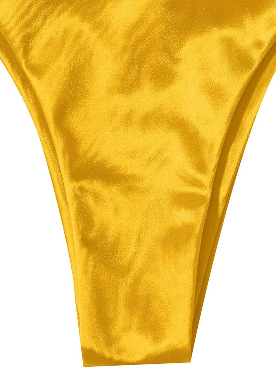 Metallic Halter Triangle Swimsuit Women Swimwear Bathing Suits Brazilian Thong Micro Bikinis Set Beach Wear - The Clothing Company Sydney