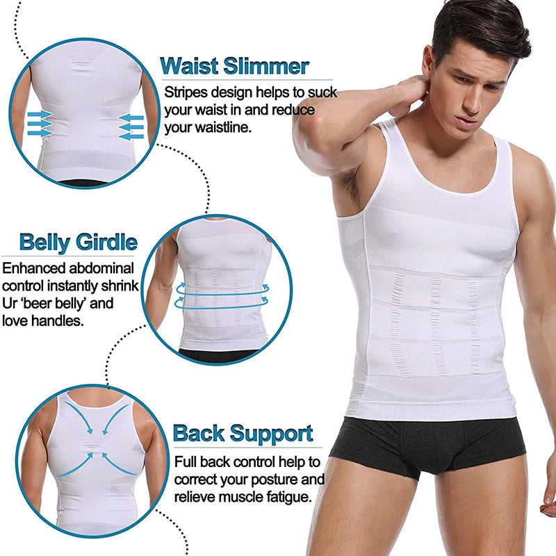 Men's Body Shaper Vest Shirt Abs Gym Workout Compression Tank Top Sleeveless Shapewear - The Clothing Company Sydney