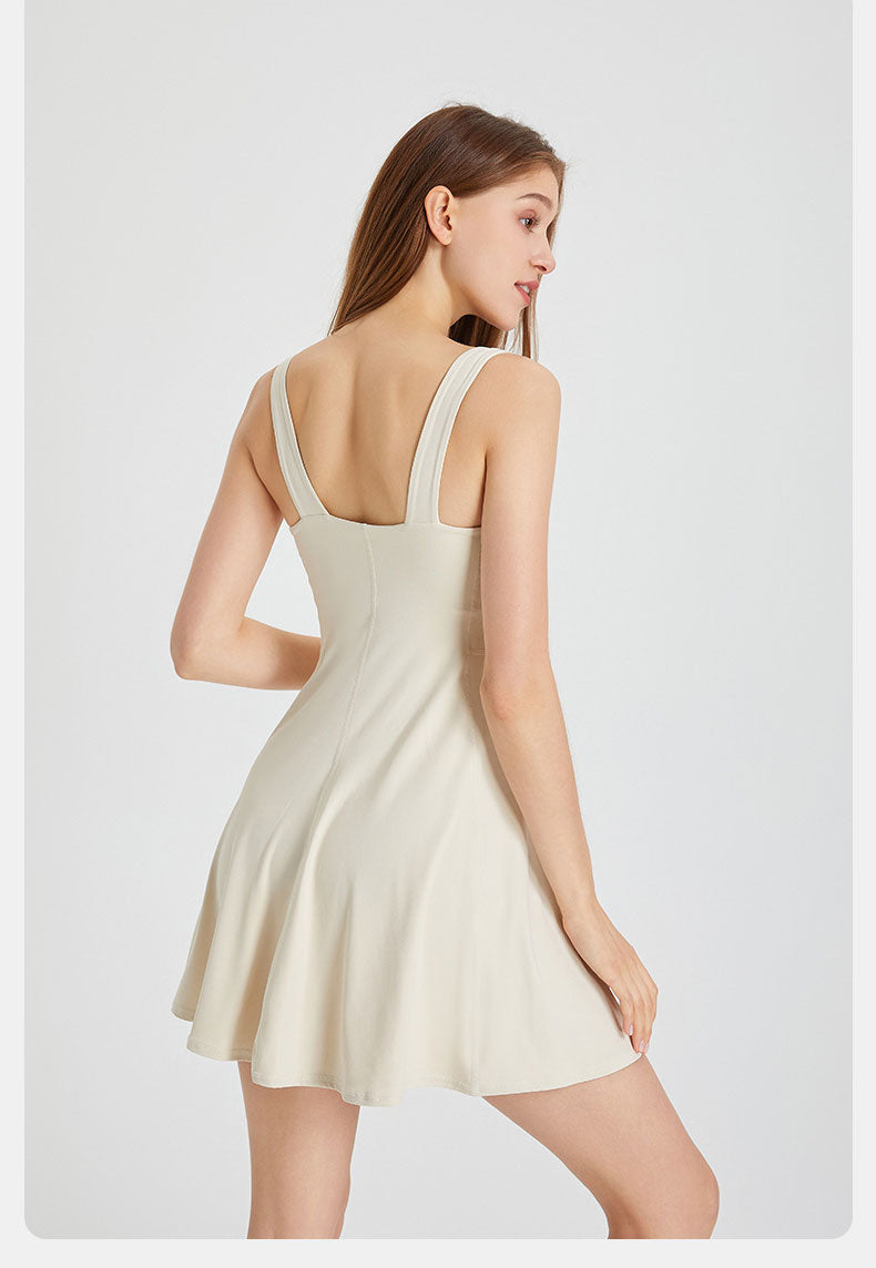 Women's Summer Tennis Netball Golf Dress Fashion Square Neck Pocket Sports Running Dress Breathable Workout Frock With Chest Pads The Clothing Company Sydney