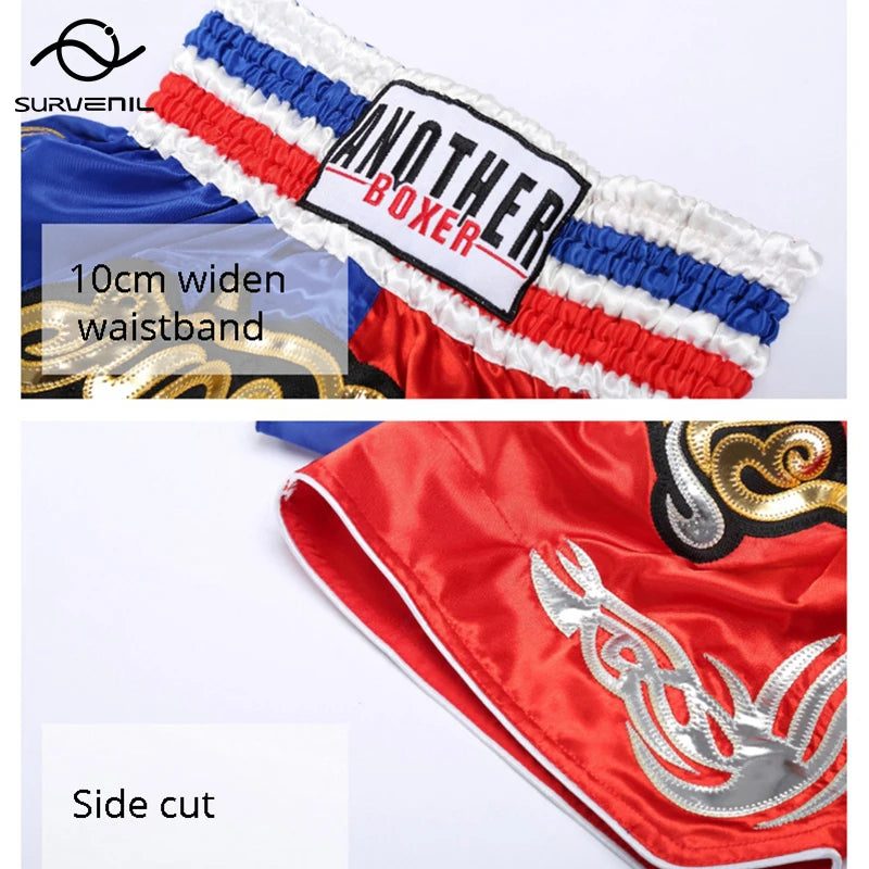 Muay Thai Shorts Men's Women's Boxing Shorts Child Embroidery Satin Kickboxing Pants Combat Grappling Cage Fighting MMA Shorts - The Clothing Company Sydney