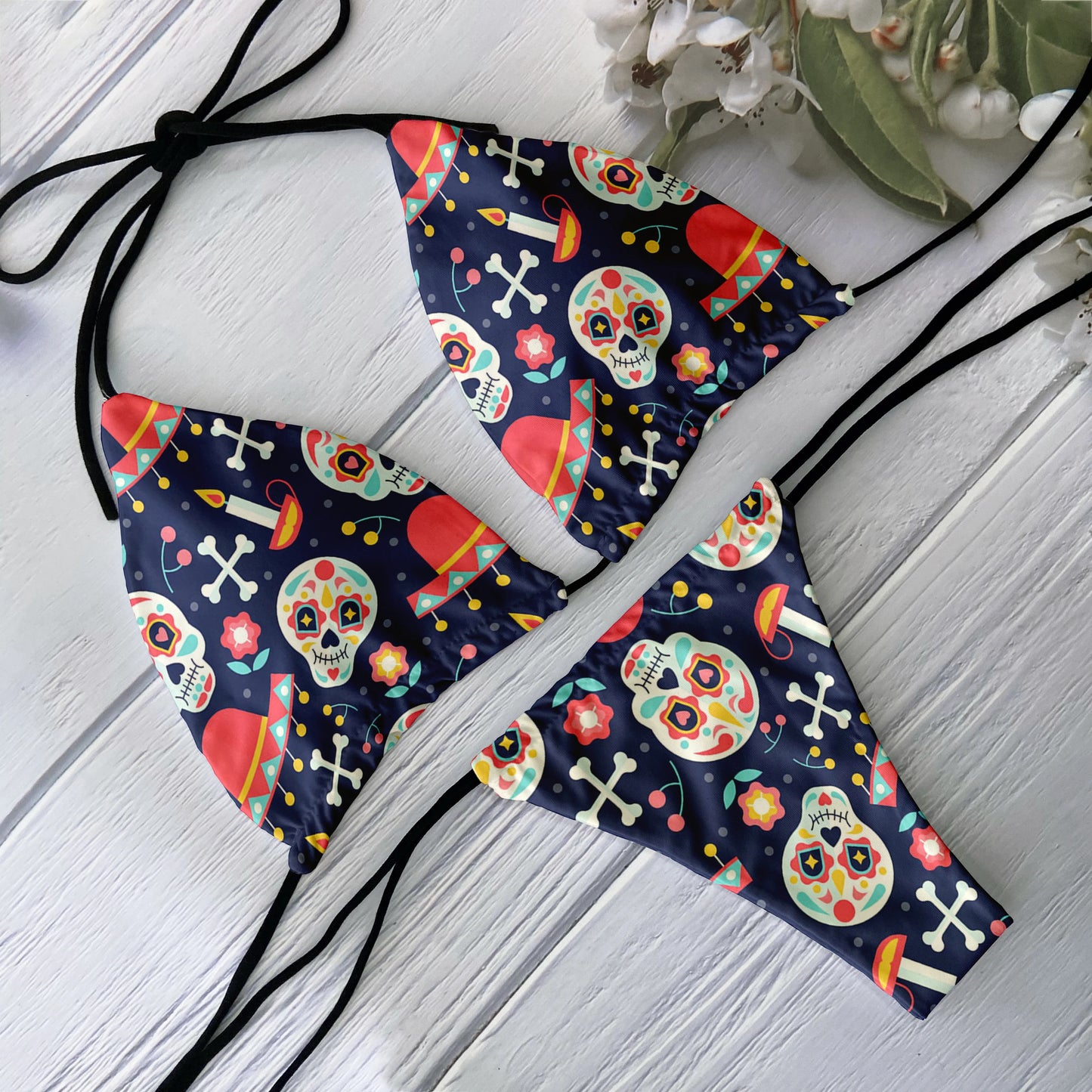 2 Piece Bikini Set Women Backless Low Waist Skull Pattern Printed Swimsuit Beach Surfing Vacation Swimwear - The Clothing Company Sydney